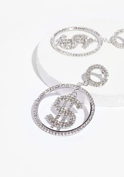 Dollar at Me Diamante Drop Earrings - Silver