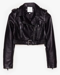 Part Time Rocker Cropped Faux Leather Jacket - Black
