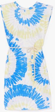 Tie Dye Relaxed Tie Waist Mini Dress - Blue