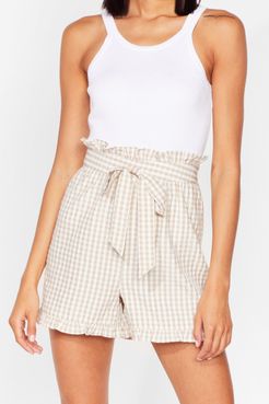 Gingham a Call Belted Paperbag Shorts - Stone