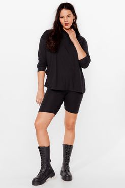 Plus Size Ribbed Hoodie And Shorts Set - Black