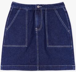 Outta Line Contrast Denim Mini Skirt - Blue