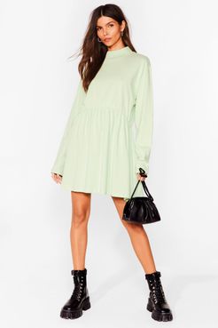 High Neck Long Sleeve Mini Dress - Sage