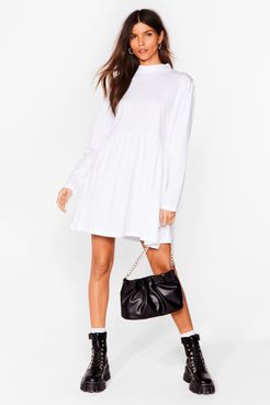 High Neck Long Sleeve Mini Dress - White
