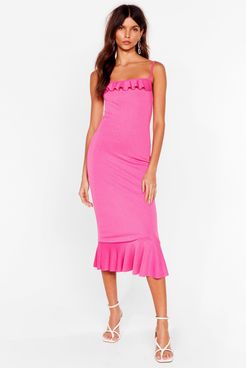 Slinky Ruffle Bodycon Midi Dress - Hot Pink