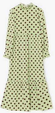 Polka Dot Tiered Long Sleeve Maxi Dress - Green