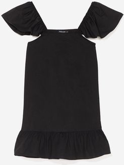 Ruffle Sleeve and Hem Mini Dress - Black