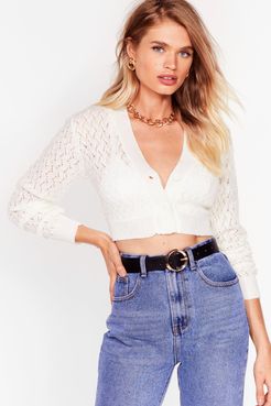 Cropped Pointelle Knit Cardigan - Cream