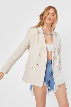Check Oversized Double Breasted Blazer - Beige