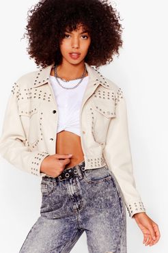Tell Me About It Stud Faux Leather Shirt Jacket - Cream