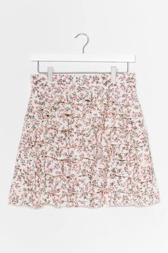 Ditsy Floral Tiered Ruffle Mini Skirt - White