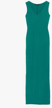 V Neck Relaxed Midaxi Dress - Green
