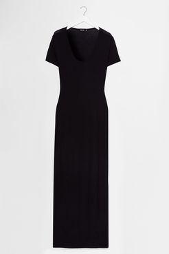 V Neck Maxi T-Shirt Dress - Black