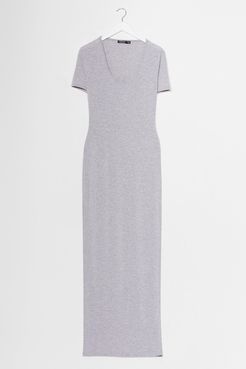 V Neck Maxi T-Shirt Dress - Light Grey