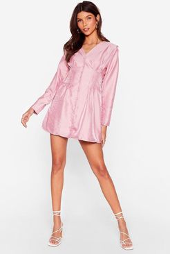 Long Sleeve Mini Corset Shirt Dress - Pink