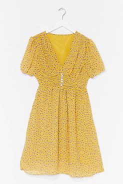 Floral V Neck A Line Mini Dress - Yellow