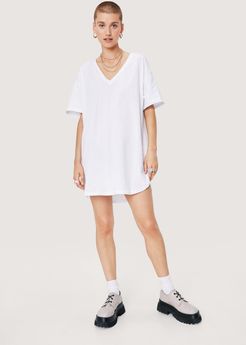 Slouchy V Neck Mini T-Shirt Dress - White