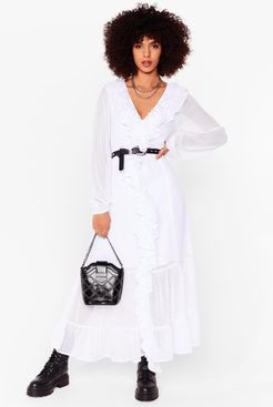 Chiffon Long Sleeve Ruffle Maxi Dress - White