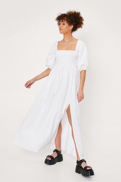 Puff Sleeve Shirred Maxi Dress - White