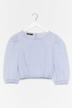 Wash It Gonna Be Puff Sleeve Crop Top - Blue