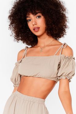 Puff Sleeve Cover-Up Crop Top - Stone