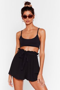 Paperbag Belted Beach Cover Up Shorts - Black
