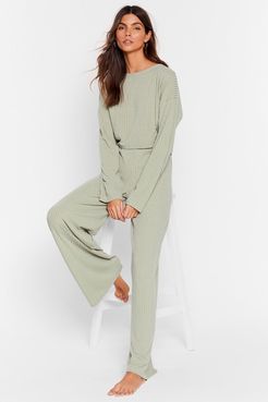 Recycled Ribbed Top and Wide Leg Pants Lounge Set - Sage