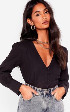 Linen What They Want V-Neck Cropped Blouse - Black