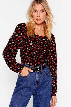 What's Growing On Floral Cropped Blouse - Black