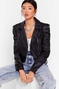 Act Puff Faux Leather Moto Jacket - Black