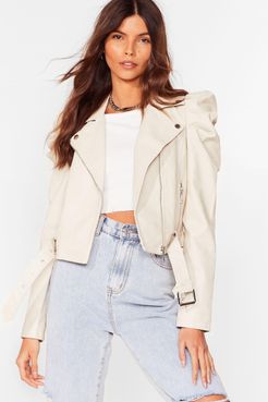 Act Puff Faux Leather Moto Jacket - Cream