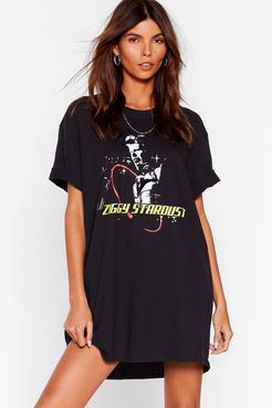 Ziggy Stardust Graphic Band Tee Dress - Black