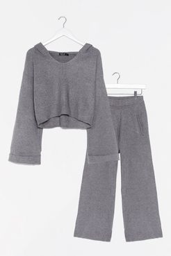 Rest Up Ribbed Hoodie and Wide-Leg Pants Set - Charcoal