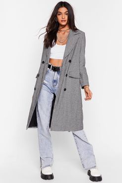 Lost and Houndstooth Double Breasted Longline Coat - Black