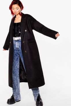 Faux Wool Smart Longline Coat - Black