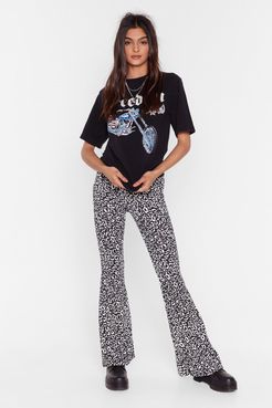 Leopard Print High Waisted flares - Black