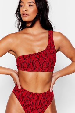 Snake That Vacay One Shoulder Bikini Set - Red