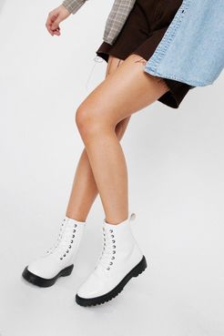 Lace the Music Faux Leather Biker Boots - White