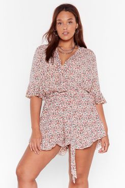 Plus Size Floral Belted Romper - White