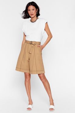 Win Win Stitch-uation High-Waisted Belted Shorts - Oatmeal