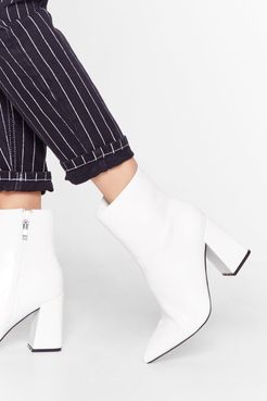 Pointed Toe Faux Leather Heeled Boots - White