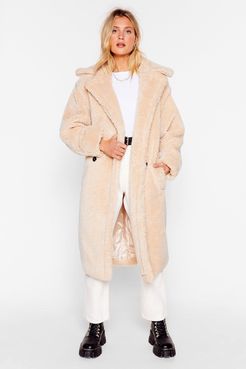 Teddy or Not Faux Shearling Longline Coat - Beige