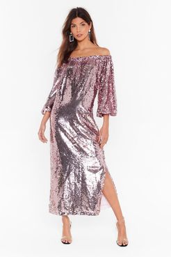Ready for a Dance Off-the-Shoulder Sequin Dress - Pink