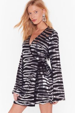 If Zebra You're in Doubt Sequin Wrap Dress - Black