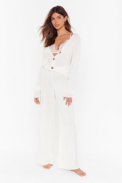 In a Knit Second Cardigan and Wide-Leg Pant Set - Cream