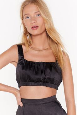 Satin Bra Top with Square Neckline - Black