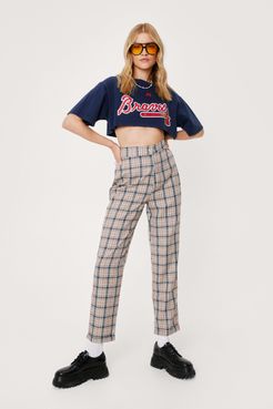 Check Tapered High Waisted Pants - Beige