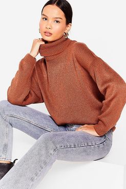 Slouchy Knitted Turtleneck Sweater - Rust