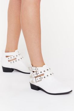 Dome Stud Cut Out Ankle Boot - White