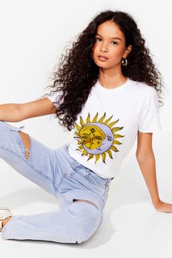 Sun and Moon Graphic T-Shirt with Crew Neckline - White
